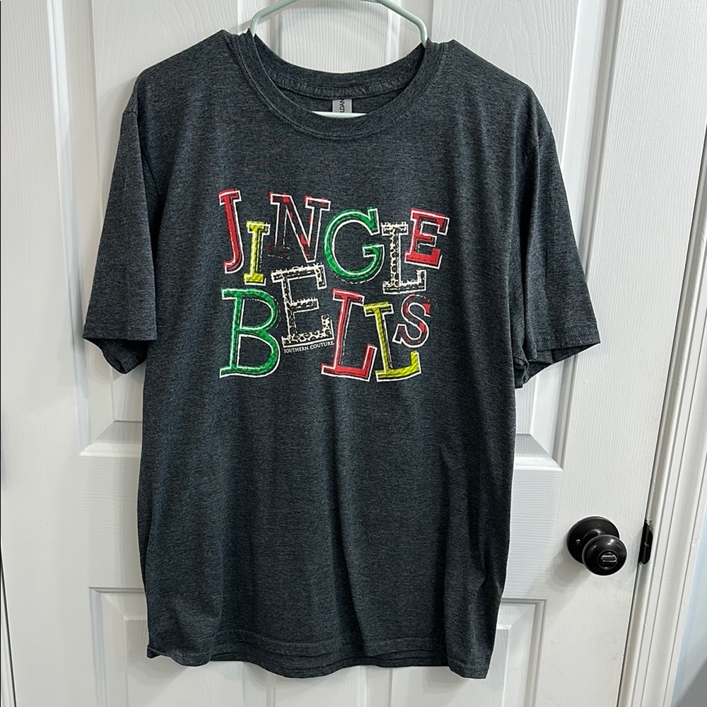 Gildan Gray Short Sleeve Tee with Jingle Bells Design